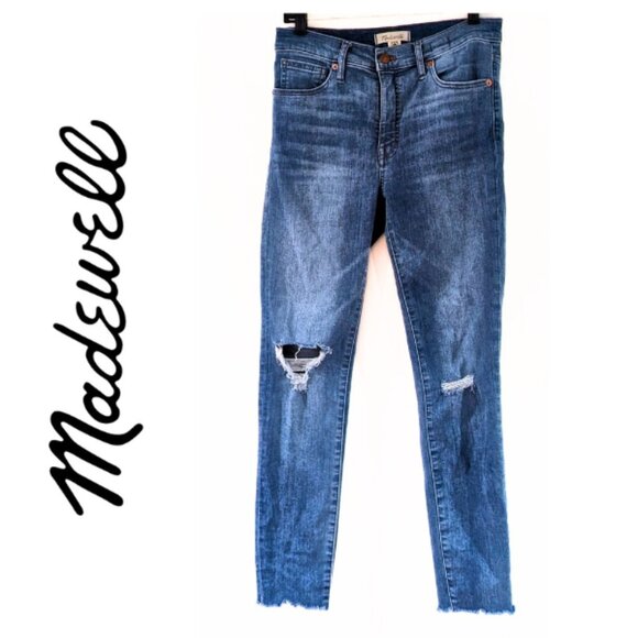 Madewell Women's 28 Mid-Rise Skinny Jeans Light Wash Torn Knee Denim - Picture 2 of 4